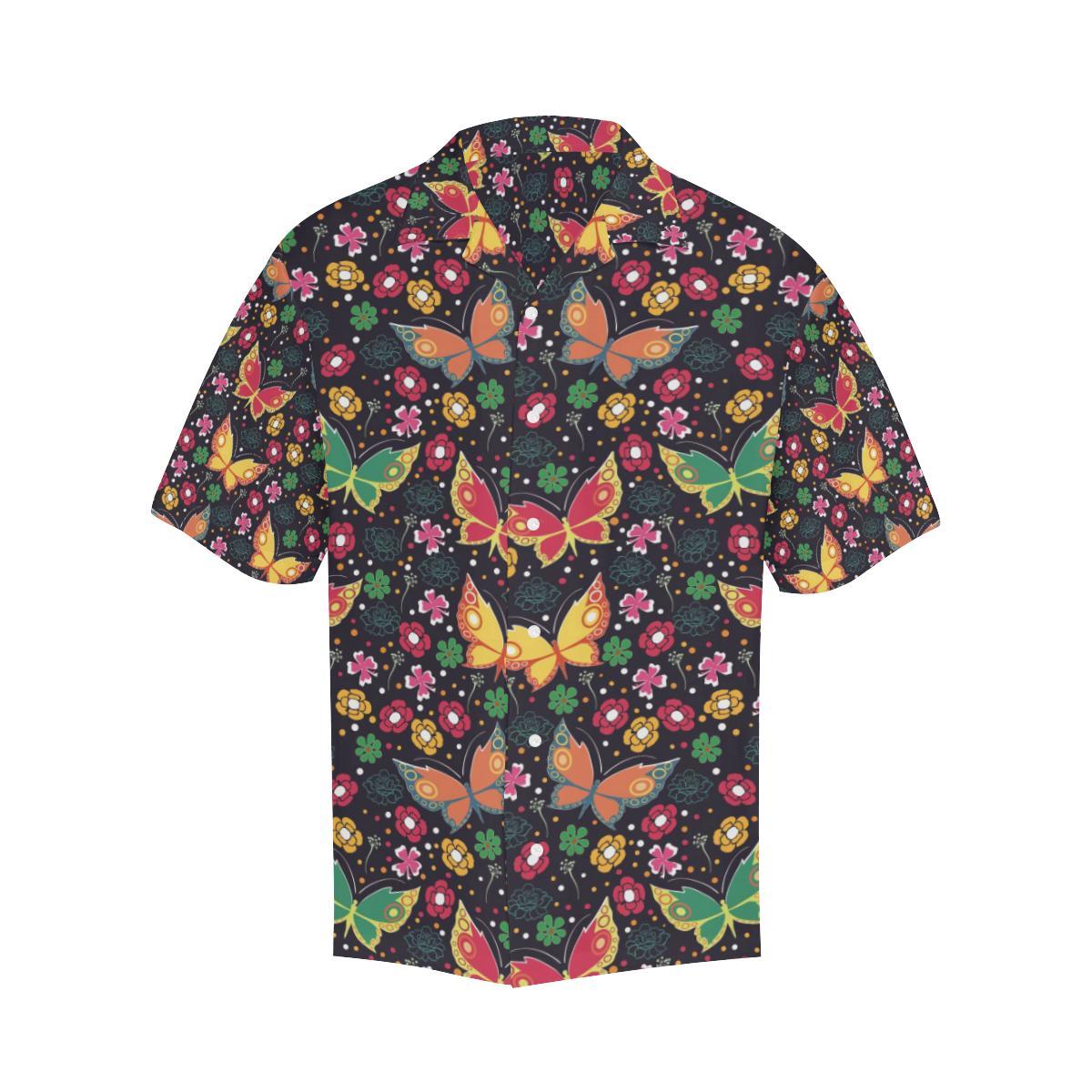 Butterfly Flower Pattern Mens All Over Print Hawaiian Shirt