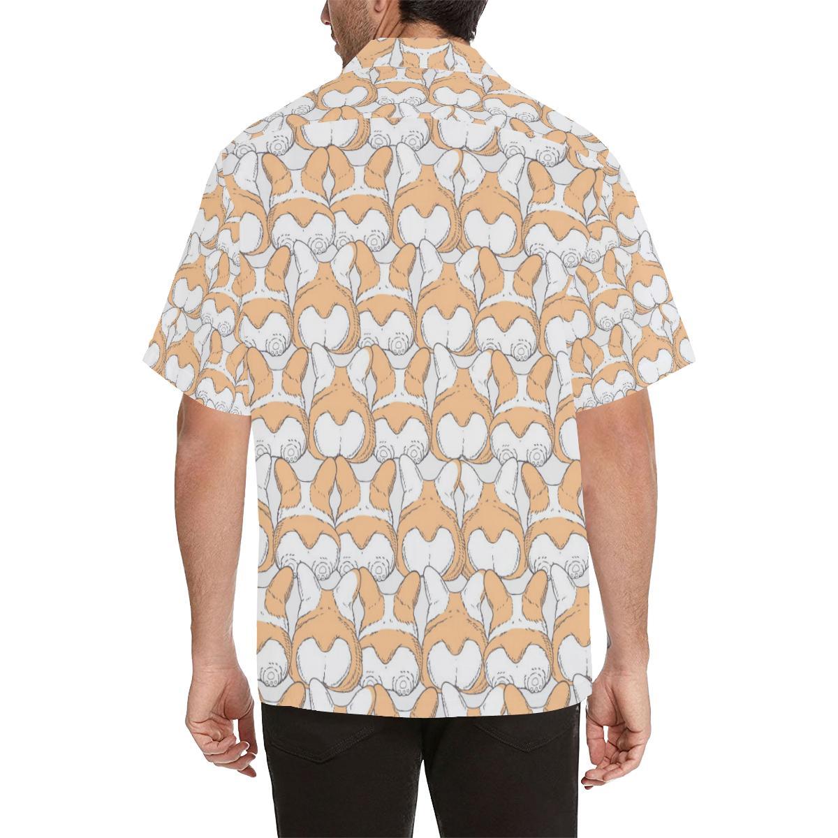 Corgi Bum Pattern Mens All Over Print Hawaiian Shirt