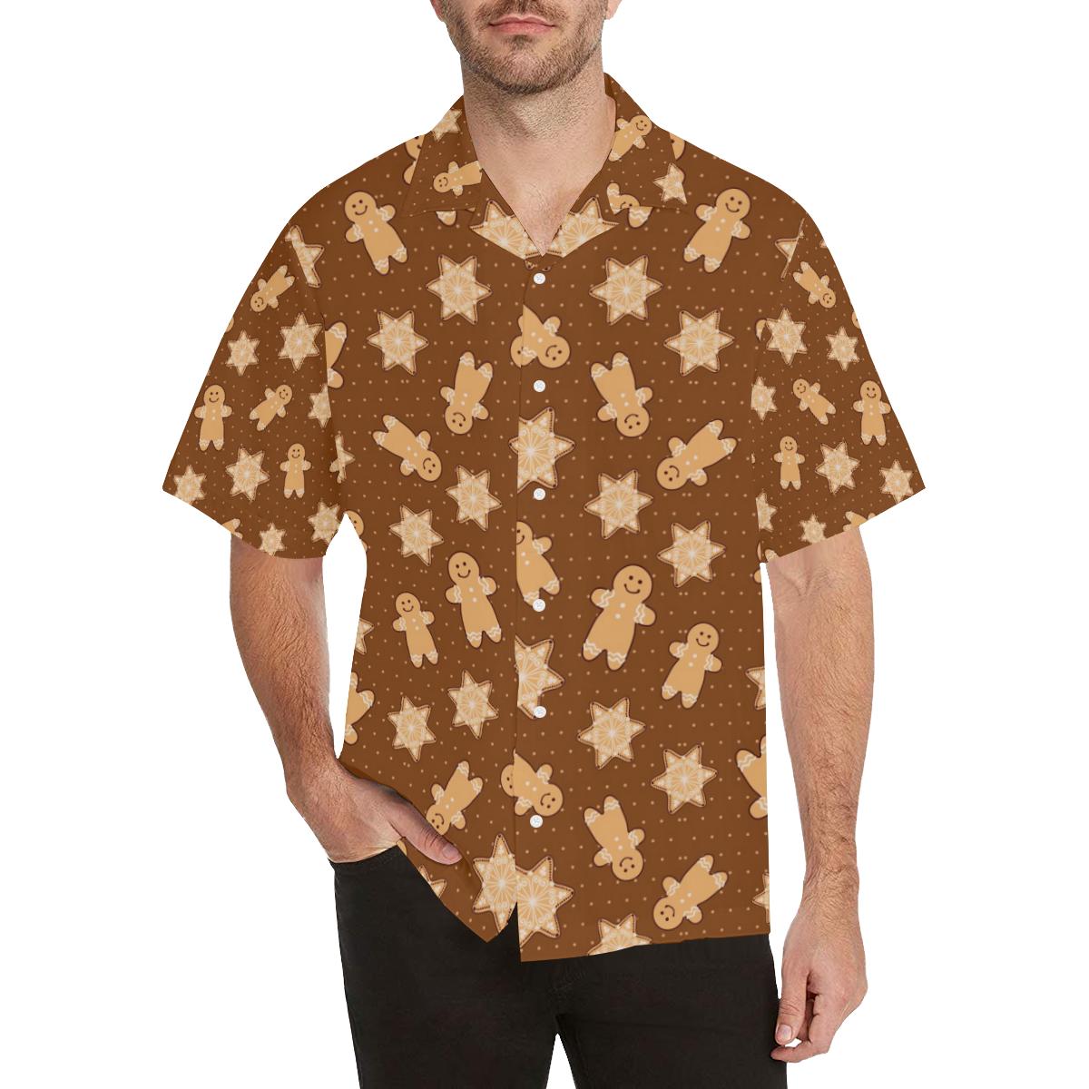 Christmas Gingerbread Cookie Pattern Mens All Over Print Hawaiian Shirt