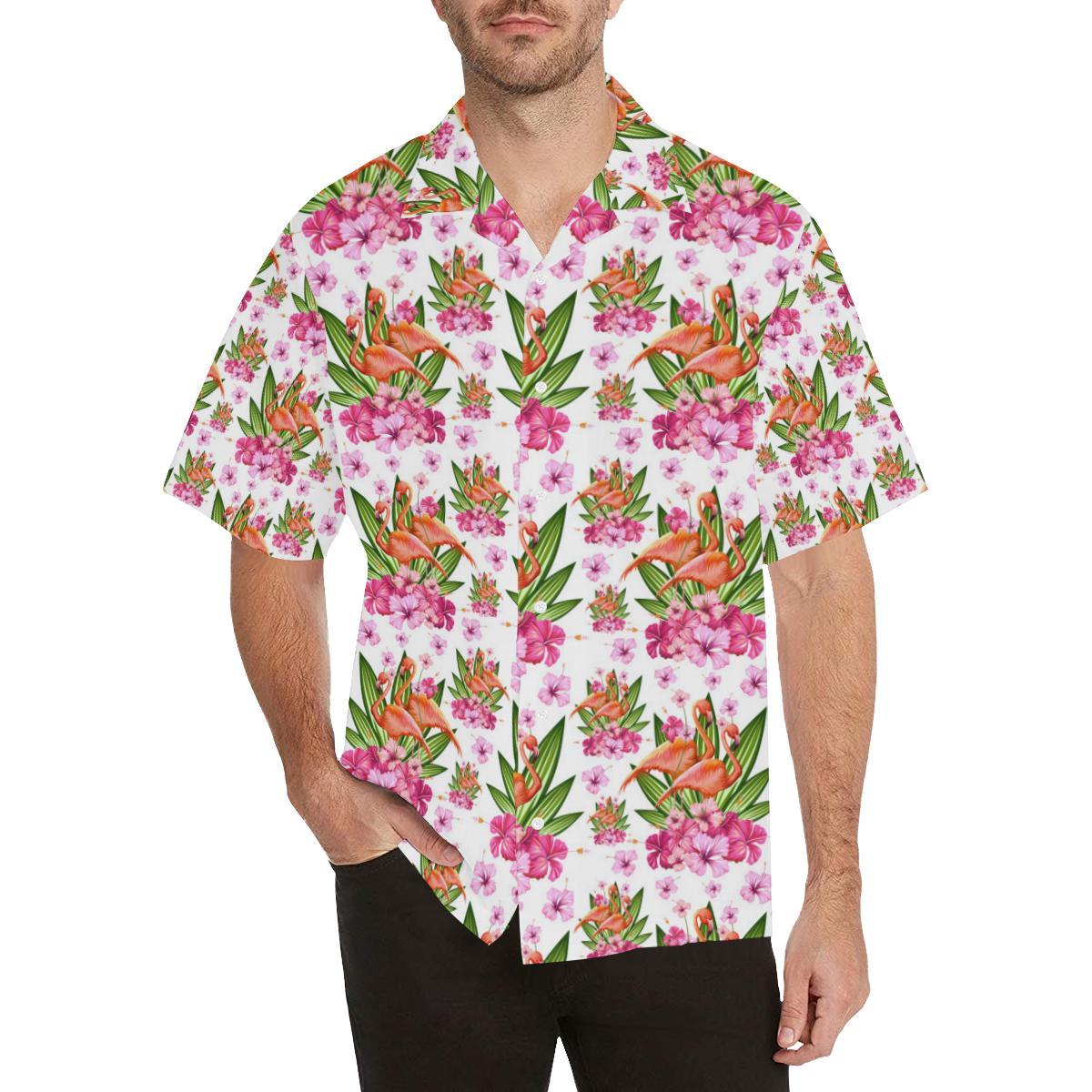 Flamingo Pink Hibiscus Pattern Mens All Over Print Hawaiian Shirt