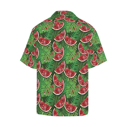 Watermelons Tropical Palm Leaves Pattern Backgroun Mens All Over Print Hawaiian Shirt