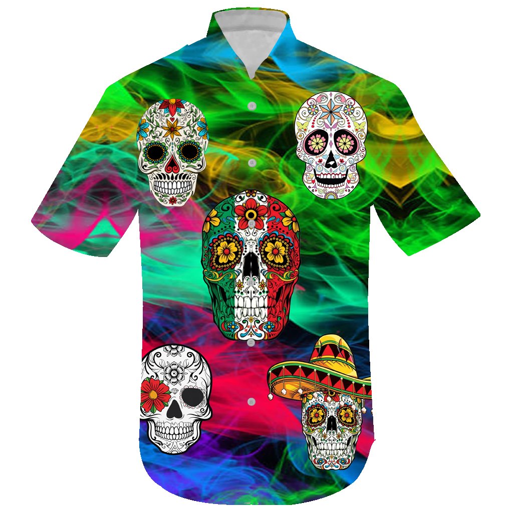 Amazing Skull Flower Print Hawaiian Shirt