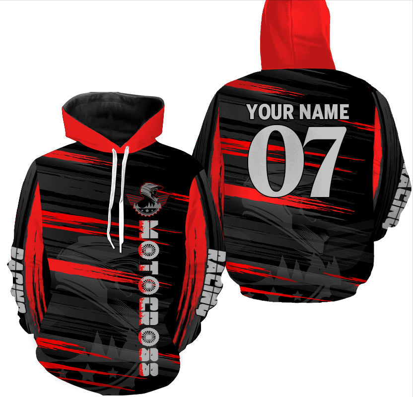 Personalized Red Motocross Hoodie Adult UPF30+ Extreme Hooded Jersey For Biker Off-Road Motorcycle PDT425 Hoodie