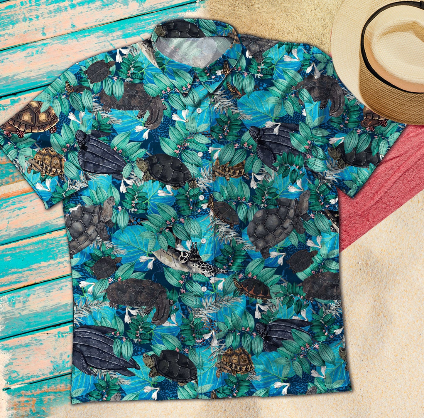 Turtle Deep Sea Vintage Hawaiian Short Sleeve Button Up Shirt