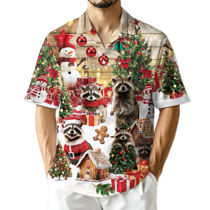 Christmas Raccoon Hawaiian Shirt for Men, Button Down Aloha Shirt - Azhawaiian