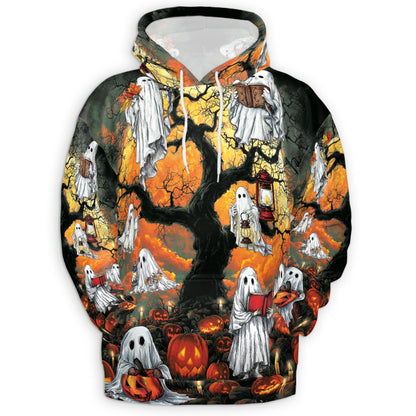 Ghost Halloween All Over Print Hoodie, Pumpkins Graphic Design