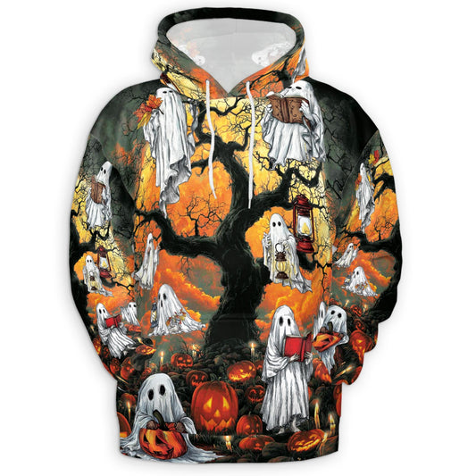 Ghost Halloween All Over Print Hoodie, Pumpkins Graphic Design