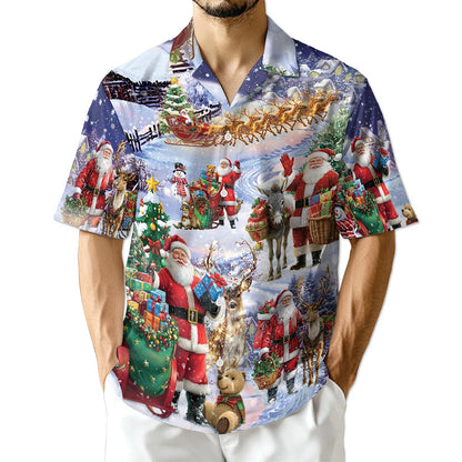 Santa Claus Snowy Christmas Village Hawaiian Shirt for Men, Button Down Aloha Shirt - Azhawaiian