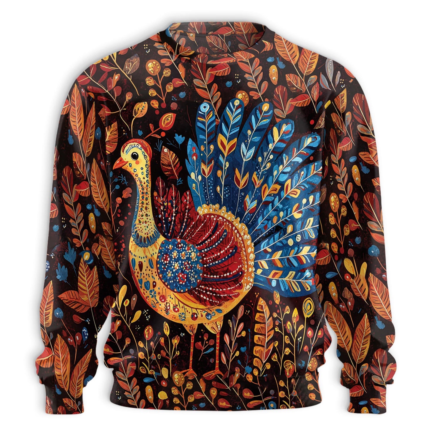 Folk Art Turkey Thanksgiving Sweatshirt – Colorful Graphic 3D All Over Print Design