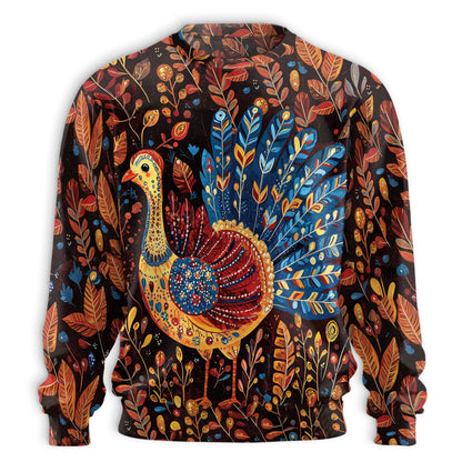 Folk Art Turkey Thanksgiving Sweatshirt – Colorful Graphic 3D All Over Print Design