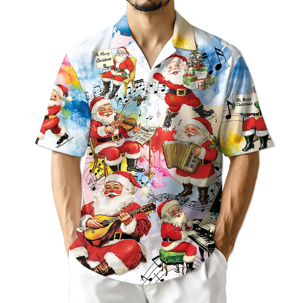 Musical Santa Claus Christmas Hawaiian Shirt for Men, Button Down Aloha Shirt - Azhawaiian