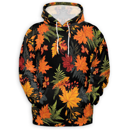 Happy Thanksgiving All Over Print Hoodie, Graphic Design Fall Leaves Pumpkin