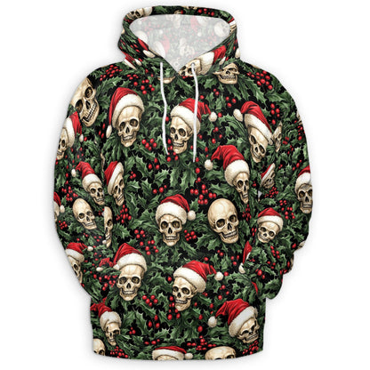 Skull Santa Hat Christmas All Over Print Hoodie, Gothic Graphic Design