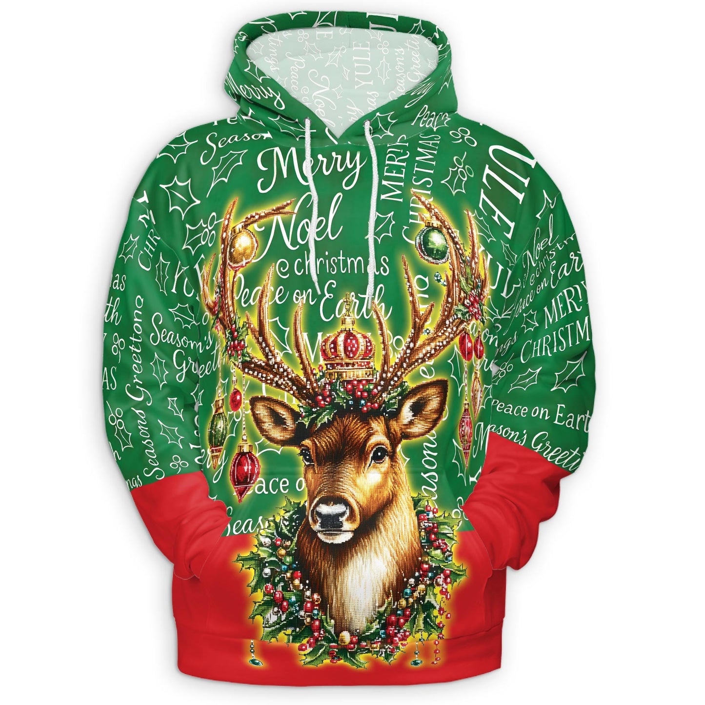 Reindeer Christmas All Over Print Hoodie, Funny Holiday Graphic Design