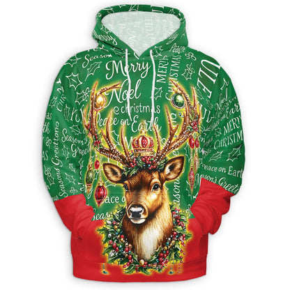 Reindeer Christmas All Over Print Hoodie, Funny Holiday Graphic Design