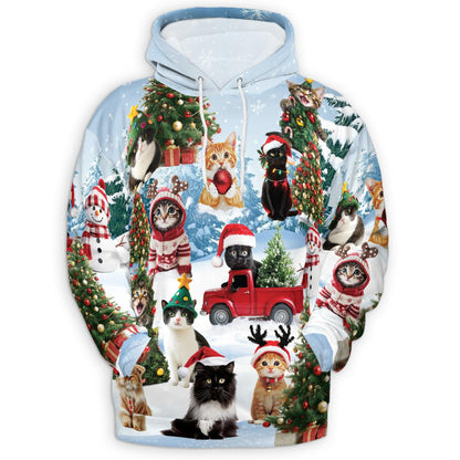 Cat Christmas Santa All Over Print Hoodie, Cat Lover Gift, Graphic Design Animal