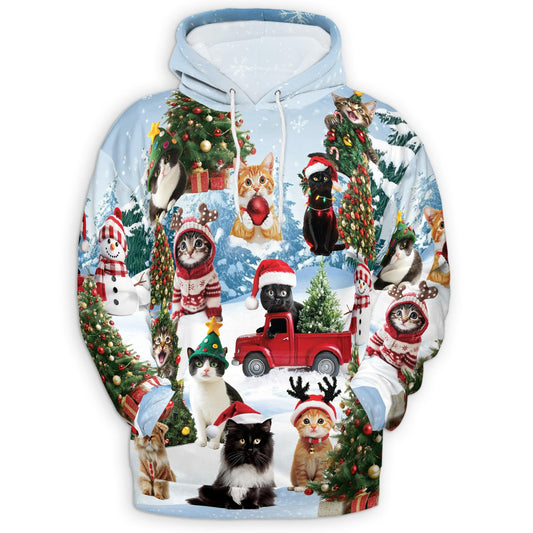 Cat Christmas Santa All Over Print Hoodie, Cat Lover Gift, Graphic Design Animal