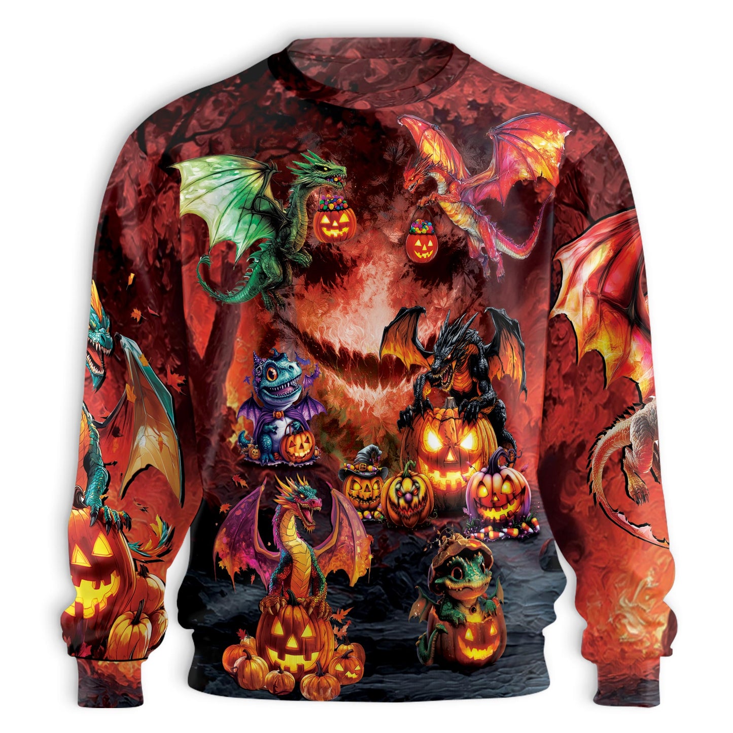 Halloween Dragon Pumpkin Sweatshirt – Colorful Graphic 3D All Over Print Design