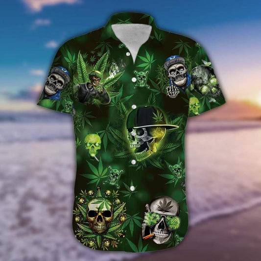 Halloween - Green Let's Get High Weed Skull Unisex Hawaiian Shirt #150221h