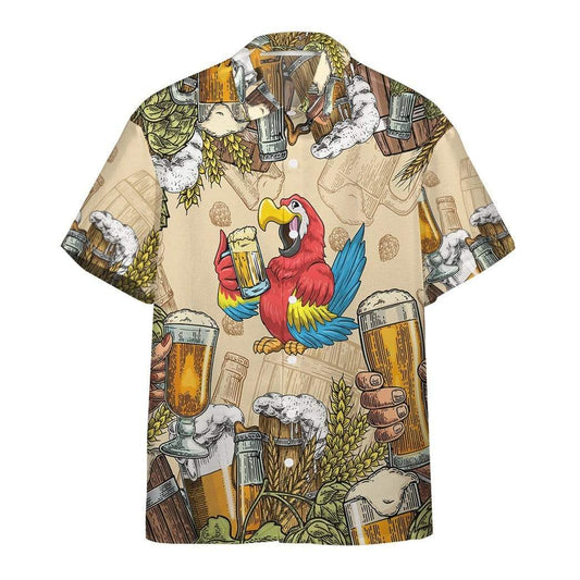 Vintage Parrot Drinking Beer Hawaiian Aloha Shirts - Beach Shorts #DH