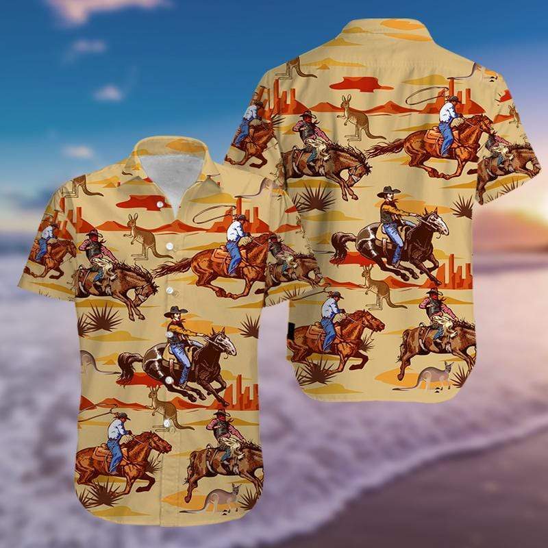 Hawaiian Aloha Shirts Horse Racing Cowboy