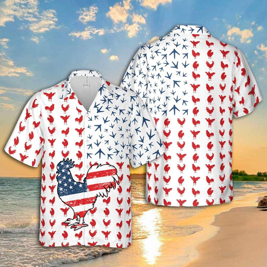 4th July Rooster American Flag Unisex Hawaiian Shirts #25621H