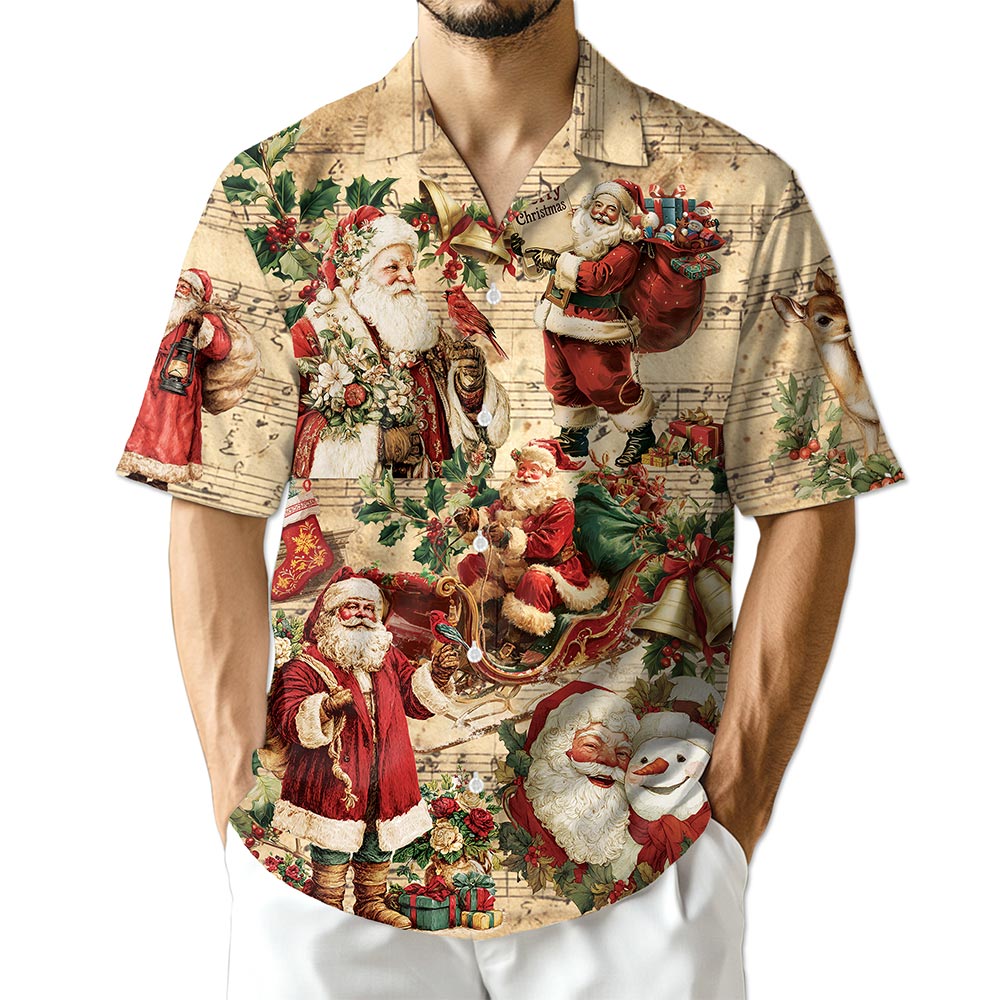 Vintage Santa Claus Christmas Hawaiian Shirt for Men, Button Down Aloha Shirt - Azhawaiian
