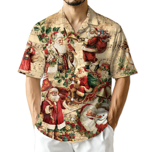 Vintage Santa Claus Christmas Hawaiian Shirt for Men, Button Down Aloha Shirt
