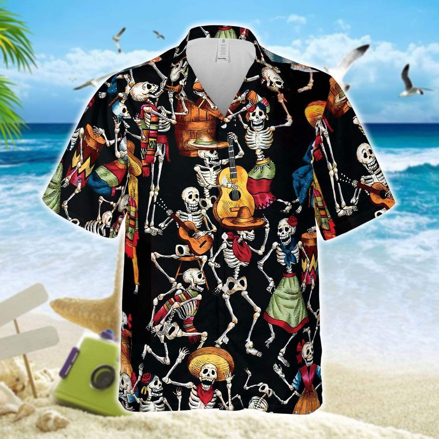 Halloween - Drinking And Guitar Skeleton Unisex Hawaiian Shirts #070721h