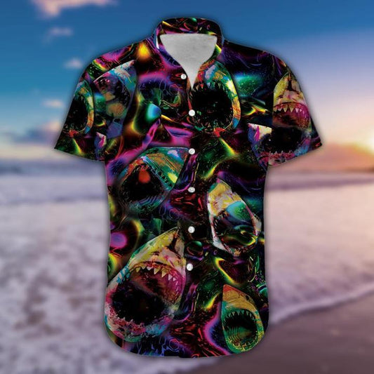 Neon Shark Jaws Tropical Hawaiian Shirt 131