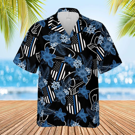 Thin Blue Line Police Badge Flower Unisex Hawaiian Shirts #190721h