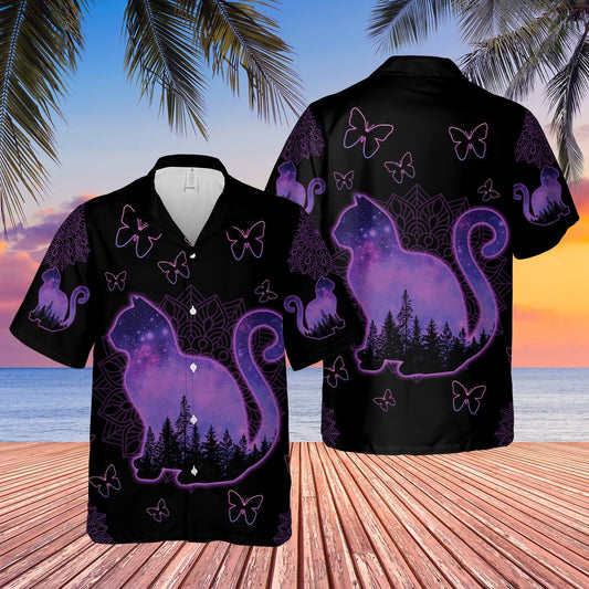 Cat Galaxy Sky Mandala Butterfly Unisex Hawaiian Shirt