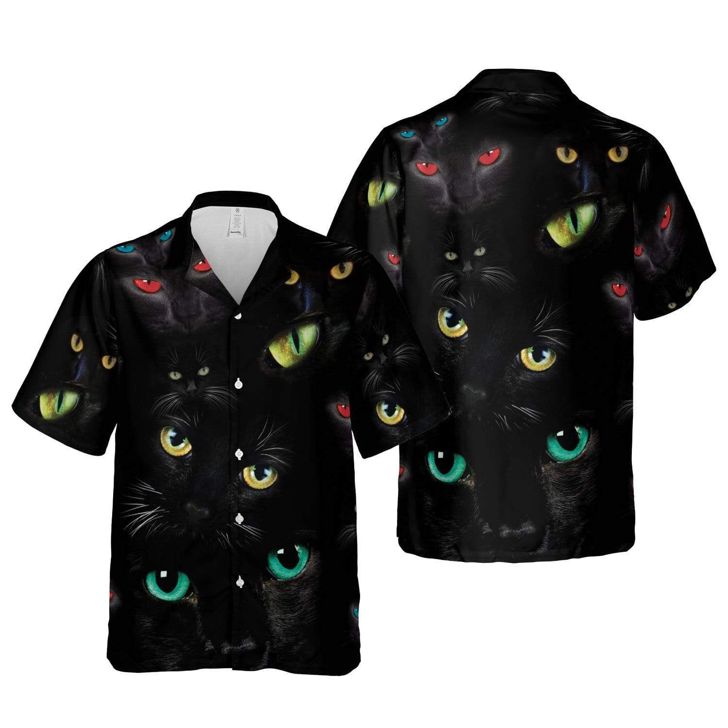 Hawaiian Aloha Shirts Black Cats Colorful Eyes #300621H