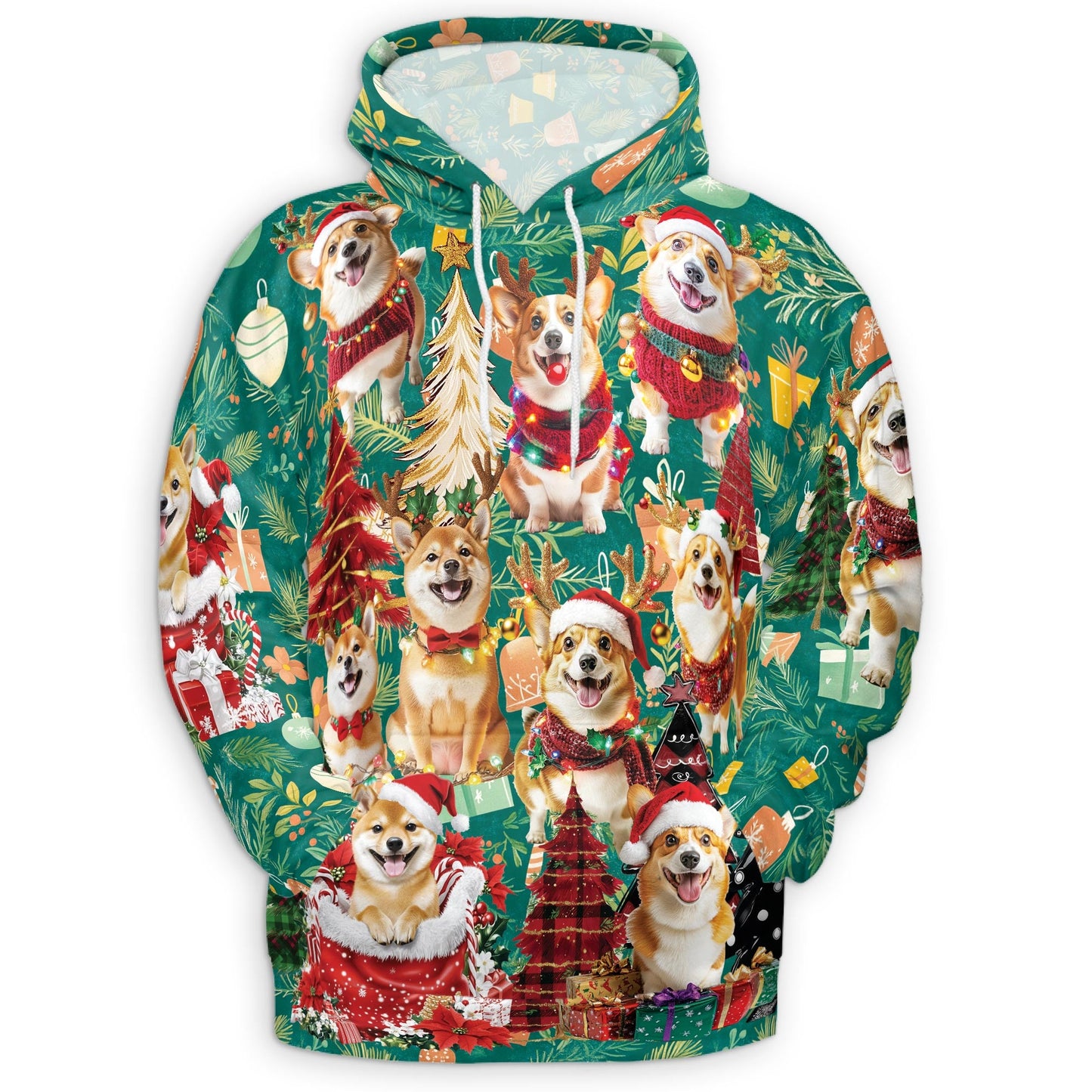 Christmas Corgi All Over Print Hoodie, Cute Dog Lover Graphic Design