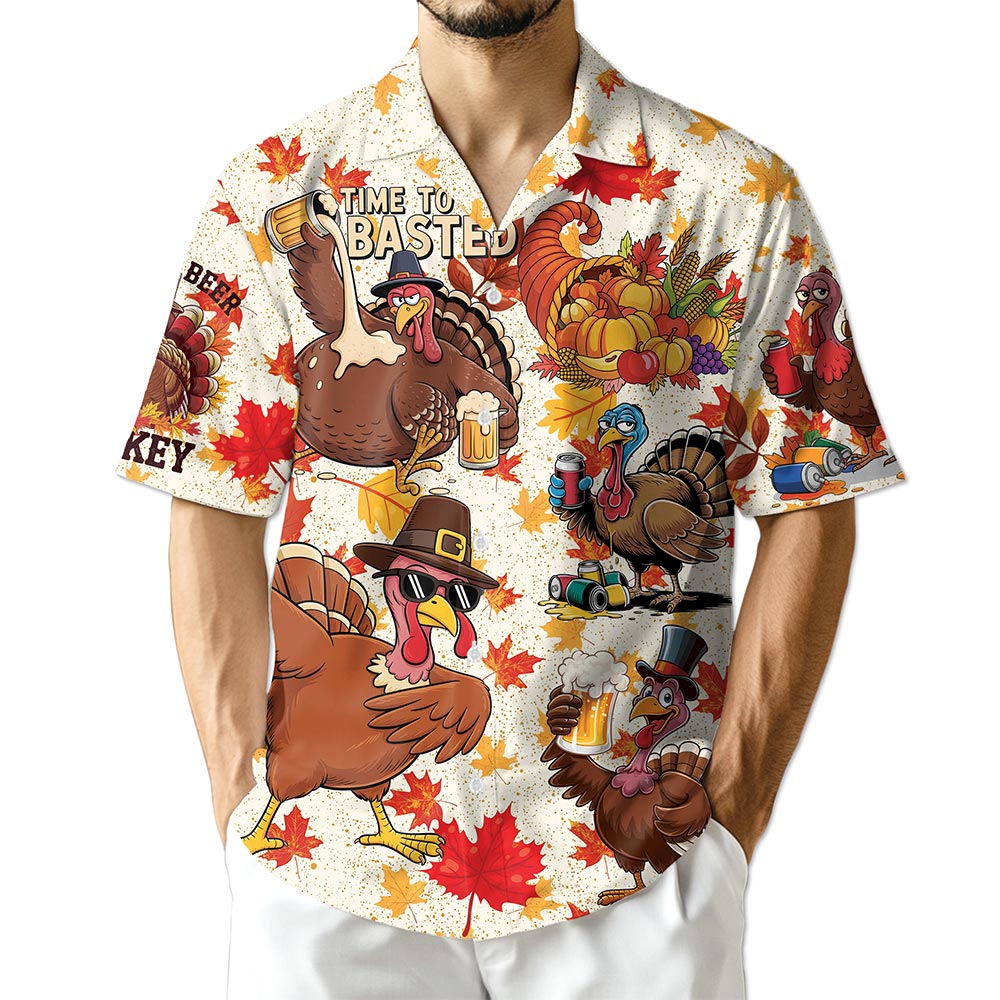 Happy Turkey Day Thanksgiving Hawaiian Shirt for Men, Button Down Aloha Shirt - Azhawaiian