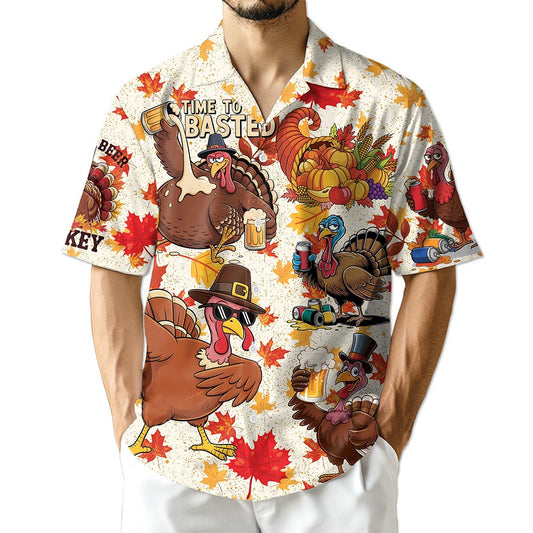 Happy Turkey Day Thanksgiving Hawaiian Shirt for Men, Button Down Aloha Shirt - Azhawaiian