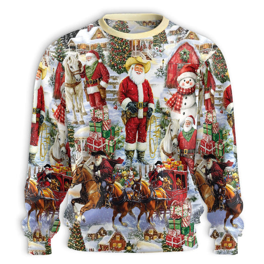 Retro Cowboy Santa Christmas Unisex Sweatshirt – Christmas 3D All Over Print Design