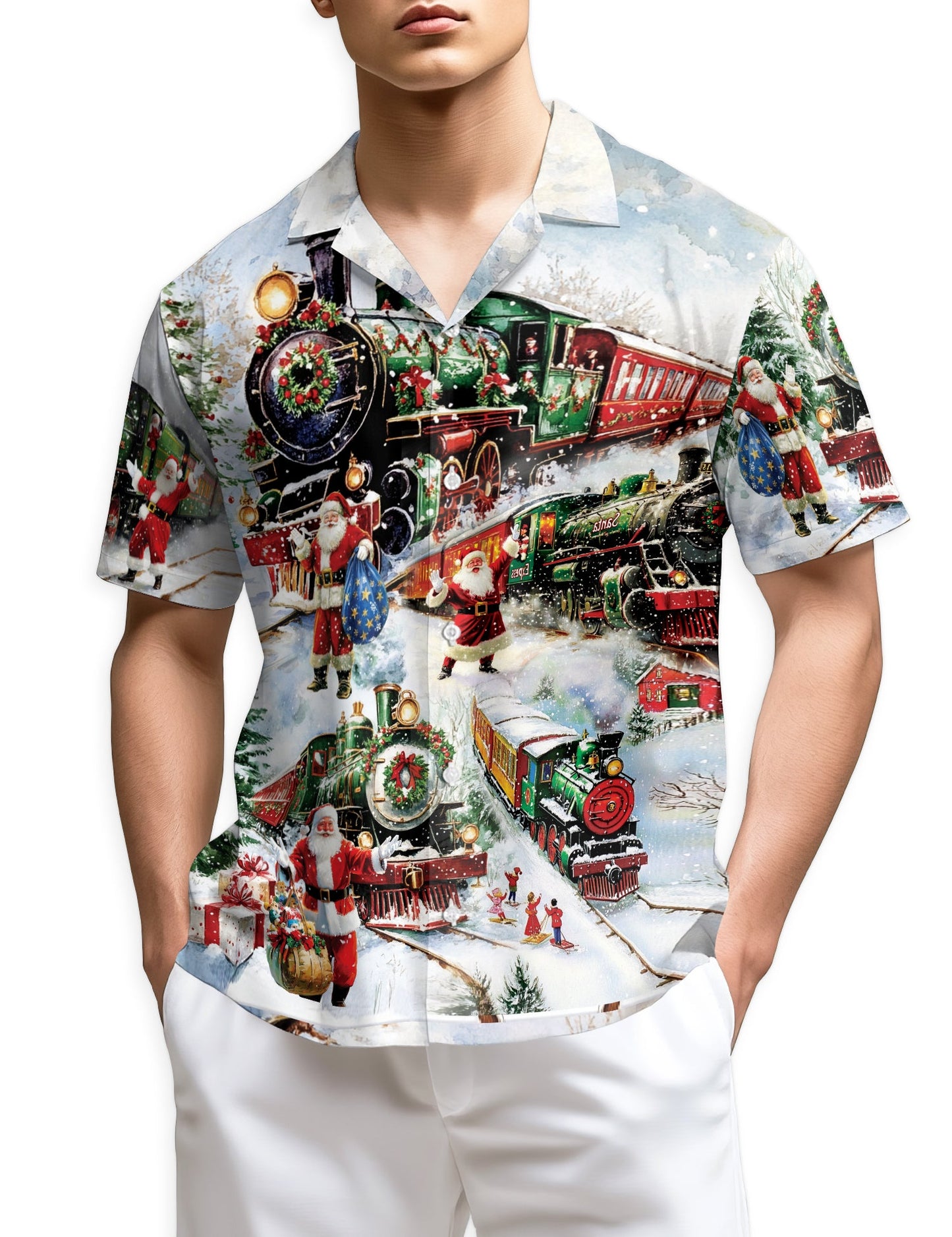 Christmas Train Hawaiian Shirt for Men, Button Down Aloha Shirt - Azhawaiian