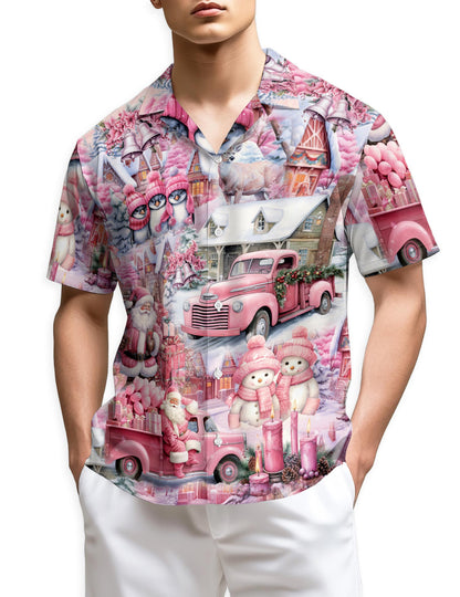 Pink Christmas Santa Claus Hawaiian Shirt for Men, Button Down Aloha Shirt - Azhawaiian