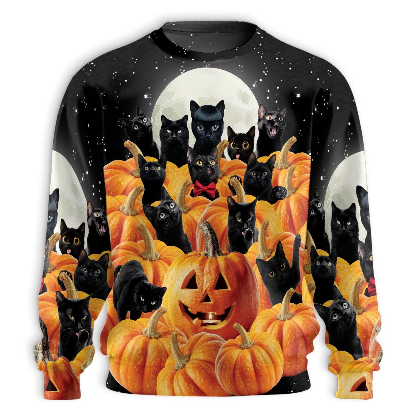 Halloween Black Cat Pumpkin Sweatshirt – Colorful Graphic 3D All Over Print Design