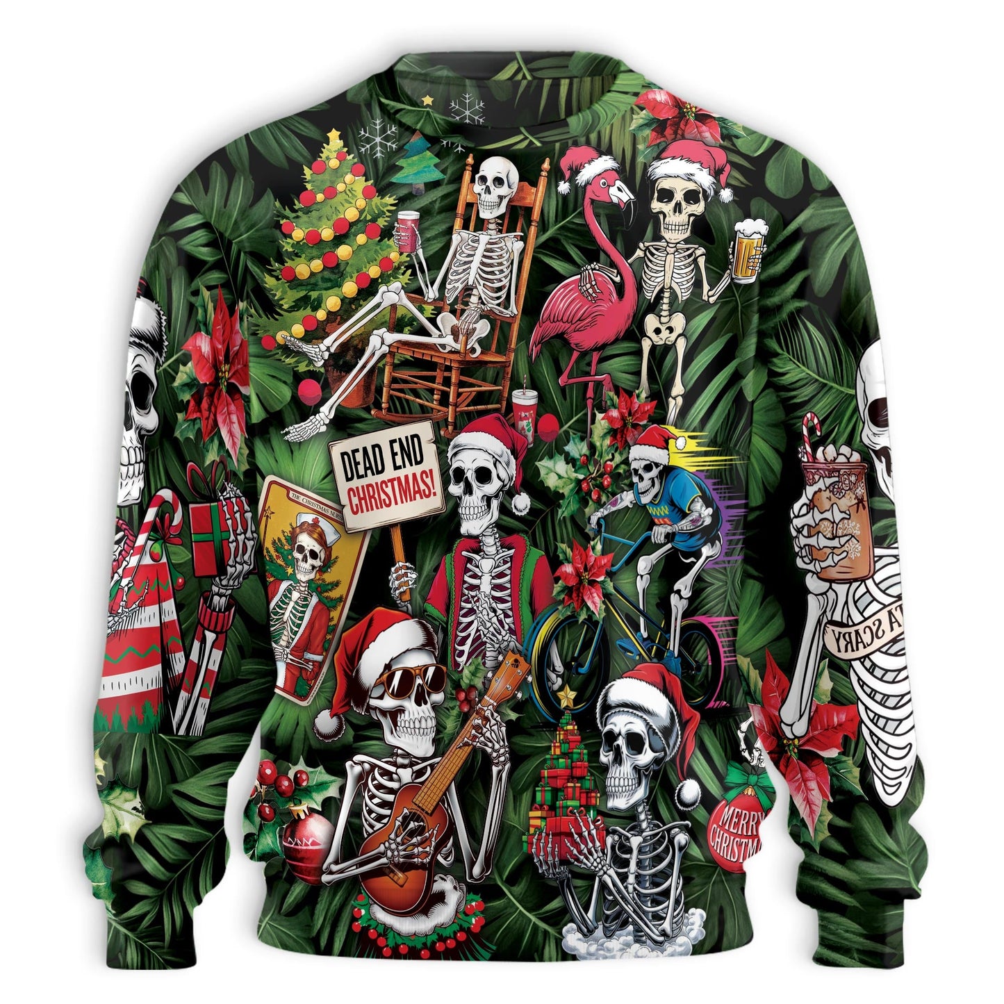 Santa Skeleton Ugly Christmas Unisex Sweatshirt – Christmas 3D All Over Print Design