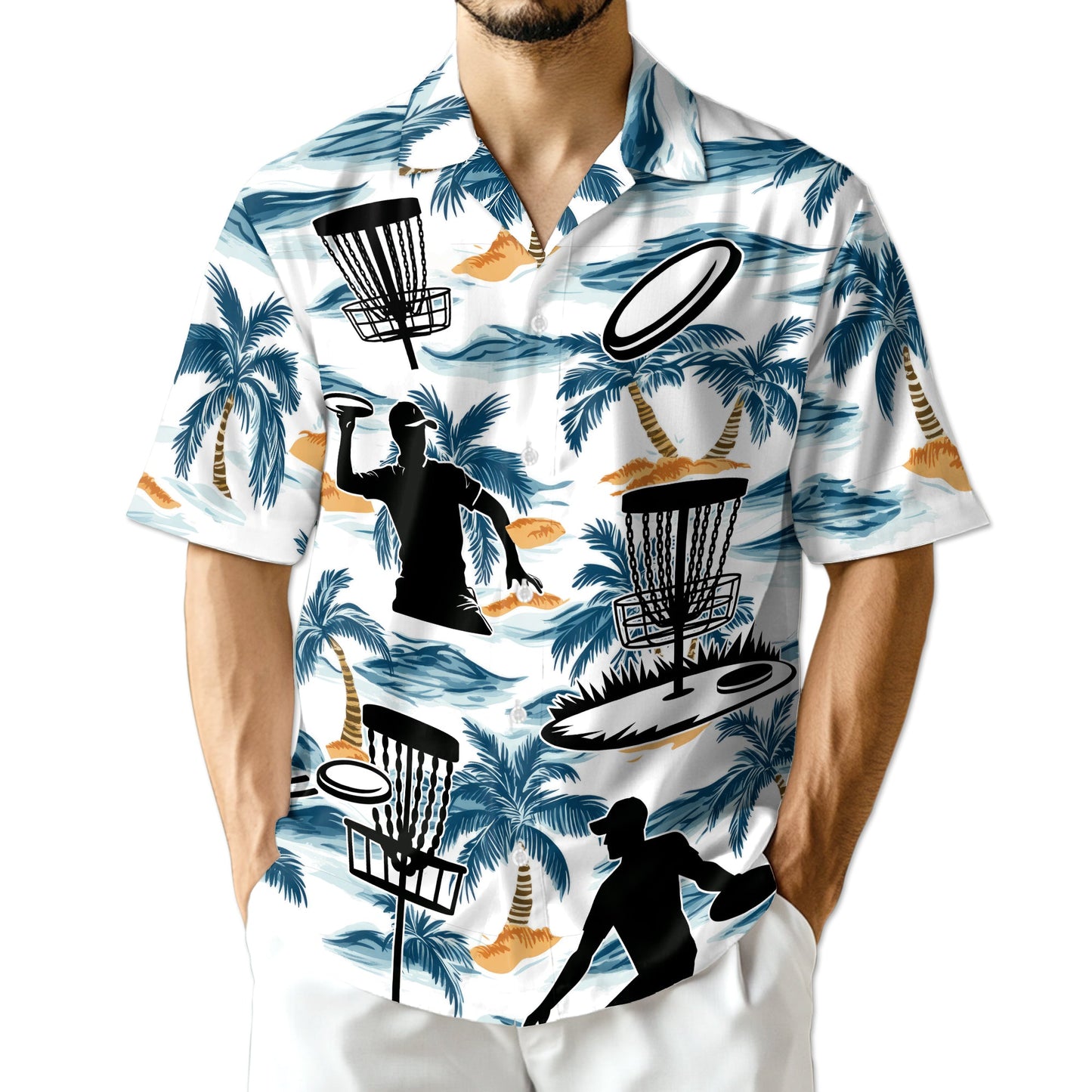 Tropical Disc Golf Hawaiian Shirt for Men, Button Down Aloha Shirt - Azhawaiian