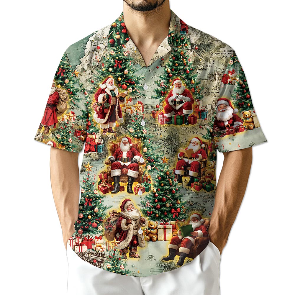 Vintage Santa Claus Christmas Hawaiian Shirt for Men, Button Down Aloha Shirt - Azhawaiian