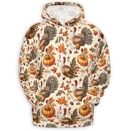 Thanksgiving Turkey Sun All Over Print Hoodie, Happy Turkey Day Graphic Design