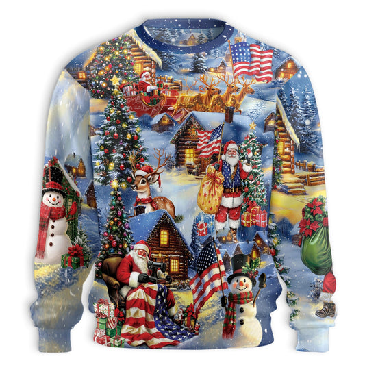 Patriotic Santa Christmas Sweatshirt – Christmas 3D All Over Print Design