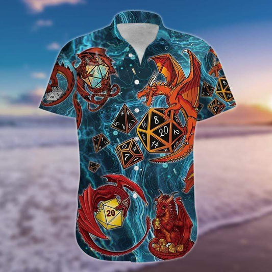 Amazing Lucky Dragon Playing Dice Blue Hawaiian Shirt #240221h