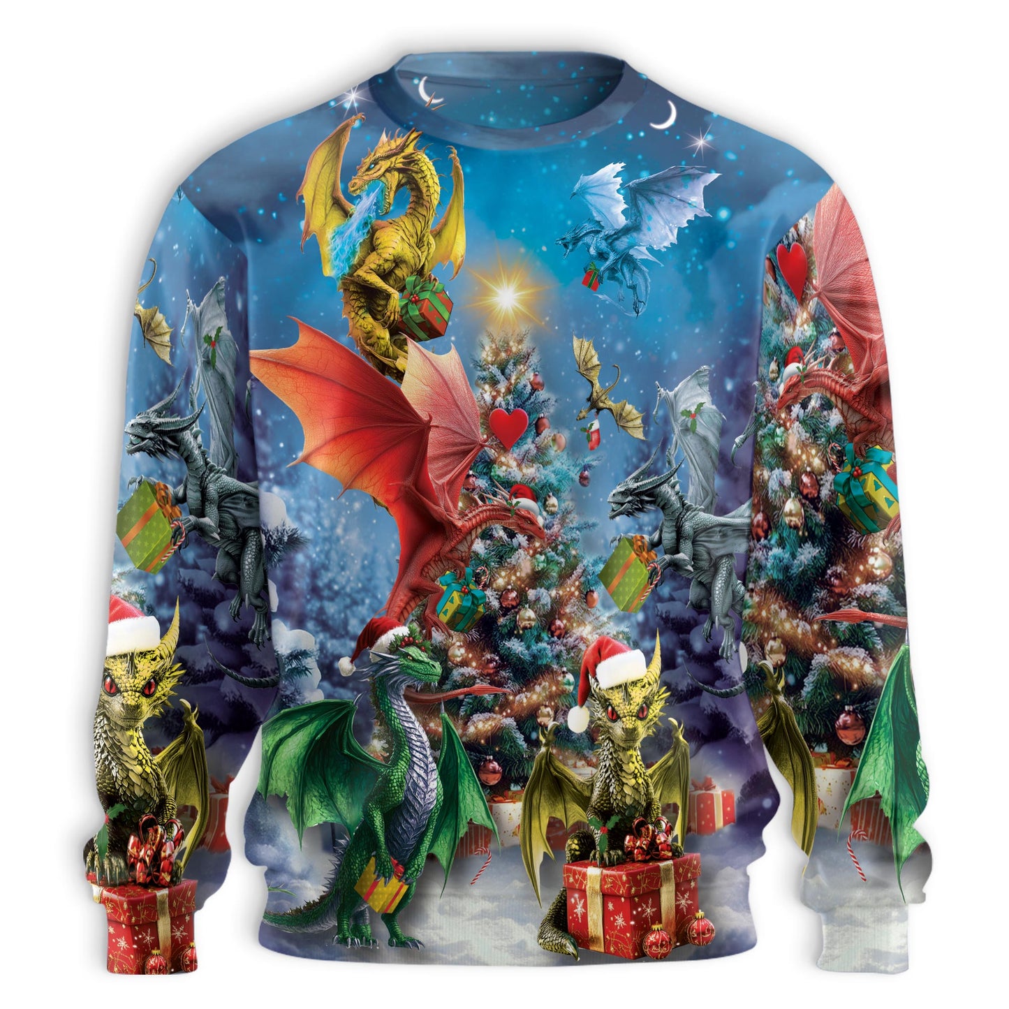 Fantasy Dragons Christmas Tree All Over Print Sweatshirt