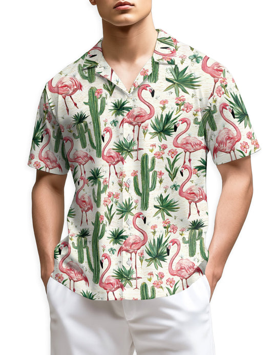 Cactus Flamingo Hawaiian Shirt for Men, Button Down Aloha Shirt