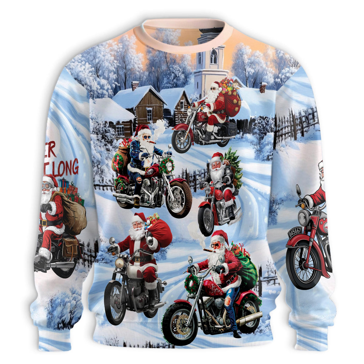 Santa Riding Motorcycle Christmas Sweatshirt – Christmas 3D All Over Print Design