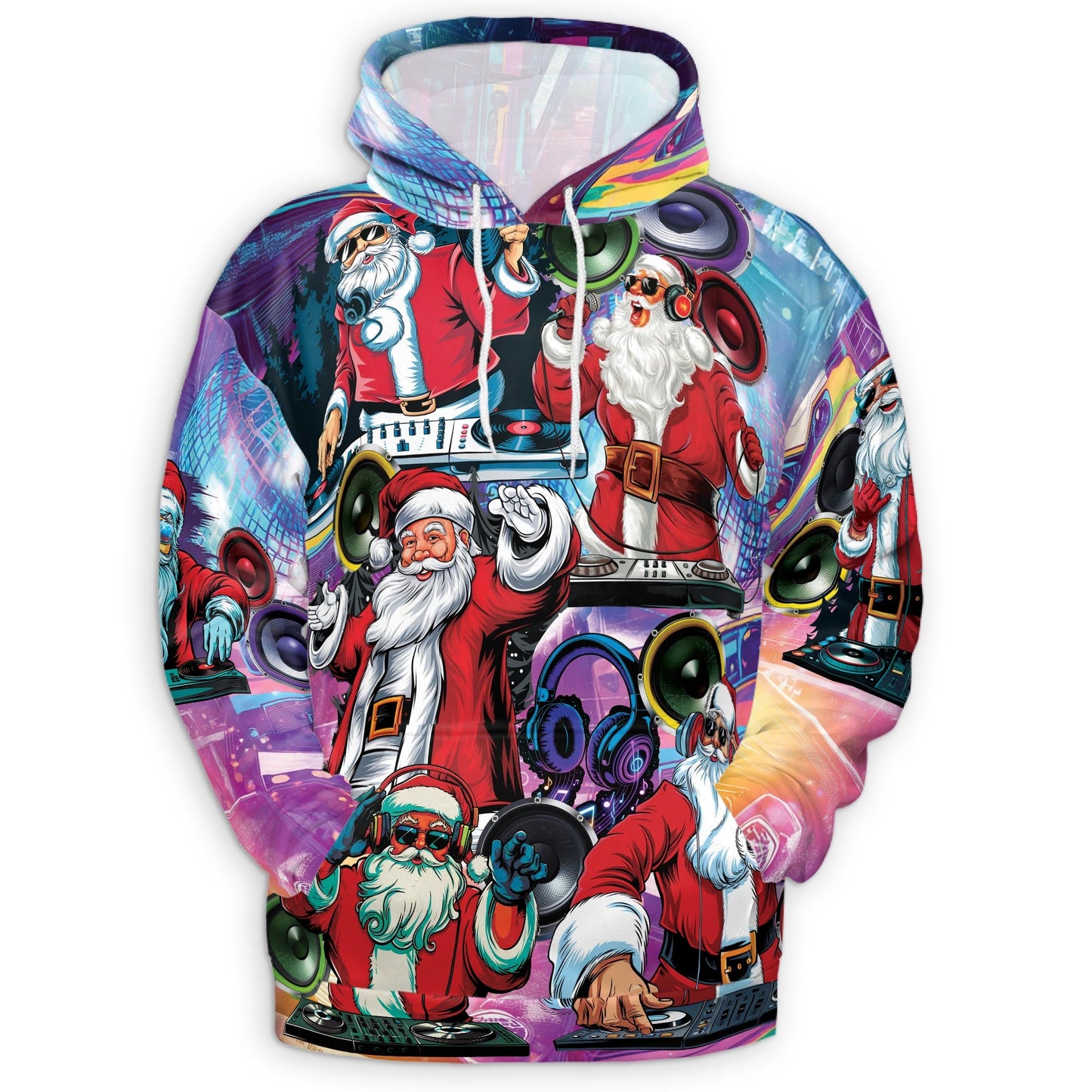 DJ Santa Claus Christmas All Over Print Hoodie, Music Party Graphic Design